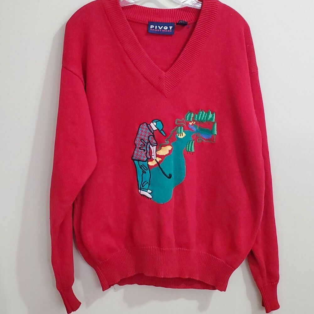 Vintage PIVOT Mens‎ Golf Sweater Size M Cotton Preppy 90S Long Sleeve  V Neck